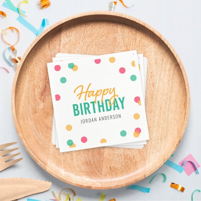 Orange Pink Teal Confetti Happy Birthday Napkin (Creator Uploaded)