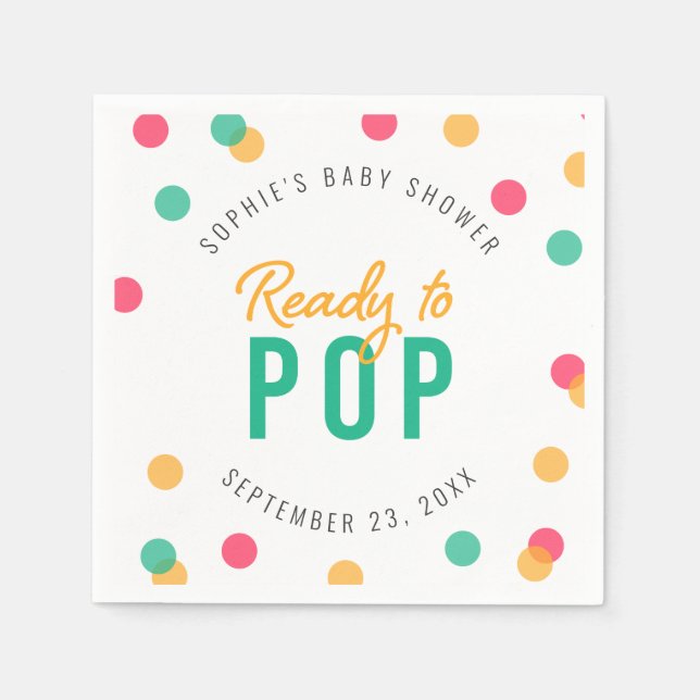 Orange Pink Teal Confetti Ready to Pop Baby Shower Napkin (Front)