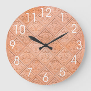 Orange Pink Terracotta Pattern Large Clock