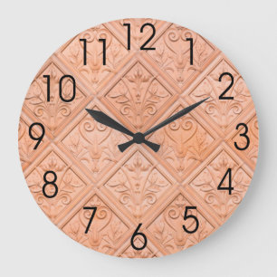 Orange Pink Terracotta Pattern Large Clock