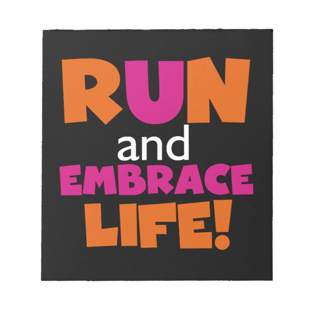 Orange Pink Text Fitness Running Runner Marathon Notepad (Front)