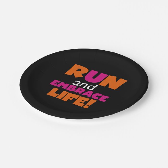 Orange Pink Text Run Runner Marathon Paper Plate (Angled)