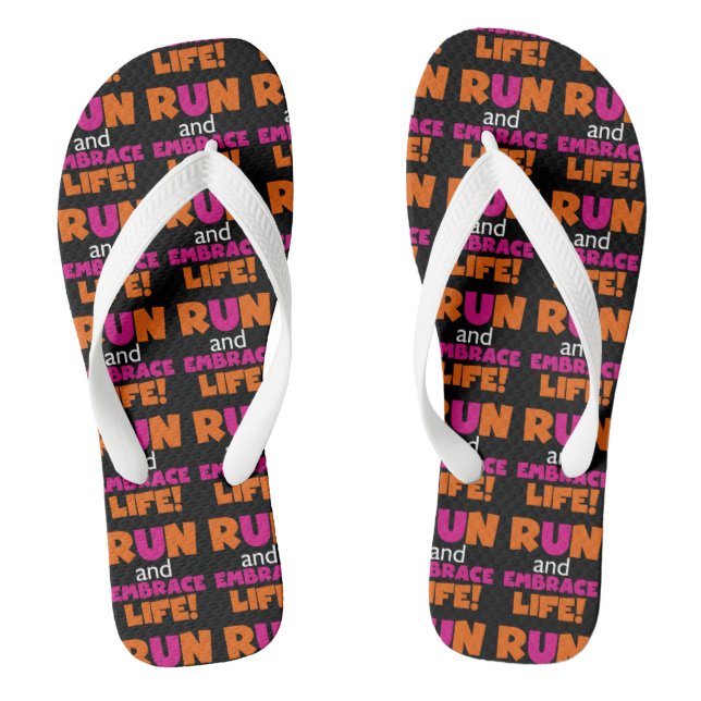 Orange Pink Text Run Runner Marathon Thongs (Footbed)