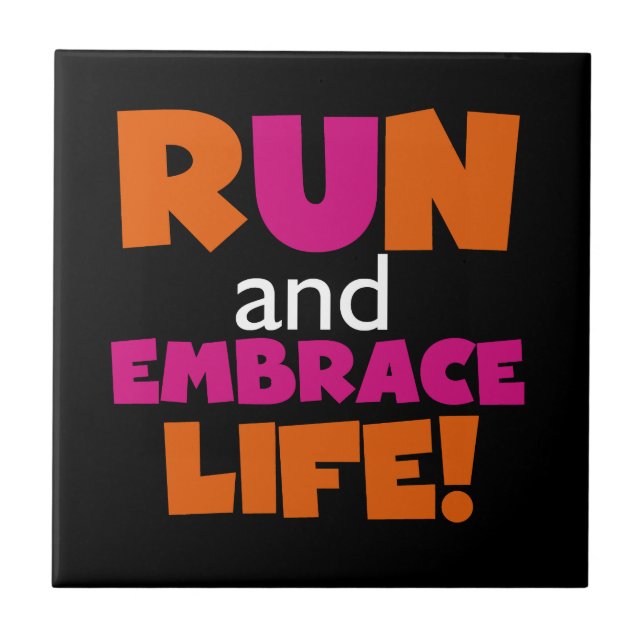 Orange Pink Text Run Runner Marathon Tile (Front)