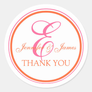 Orange Pink Thank You Stickers for Weddings