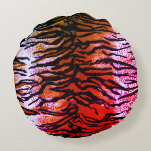 Orange & Pink Tiger Print Round Throw Pillow