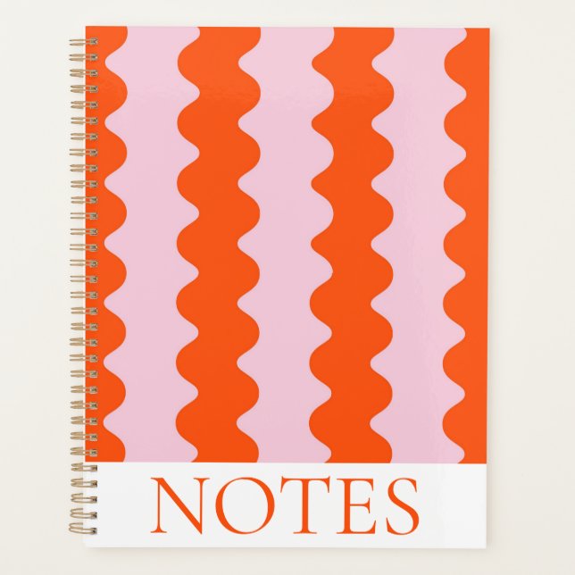 Orange & Pink Wavy Stripe Modern Minimalist  Planner (Front)