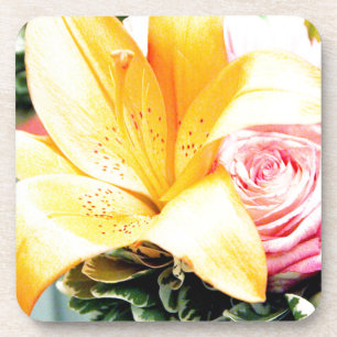 orange pink wedding flowers star lily rose coaster