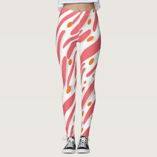 Orange Pink White Abstract Line Pattern Leggings