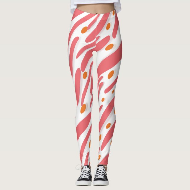 Orange Pink White Abstract Line Pattern  Leggings (Front)