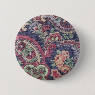 Orange Pink, white and green flowers with paisley 6 Cm Round Badge