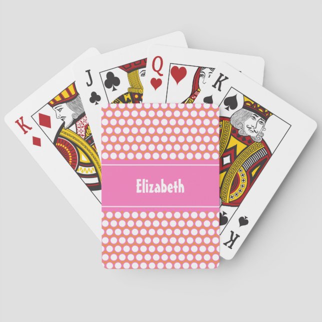 Orange Pink White Custom Personalised Monogrammed Playing Cards (Back)