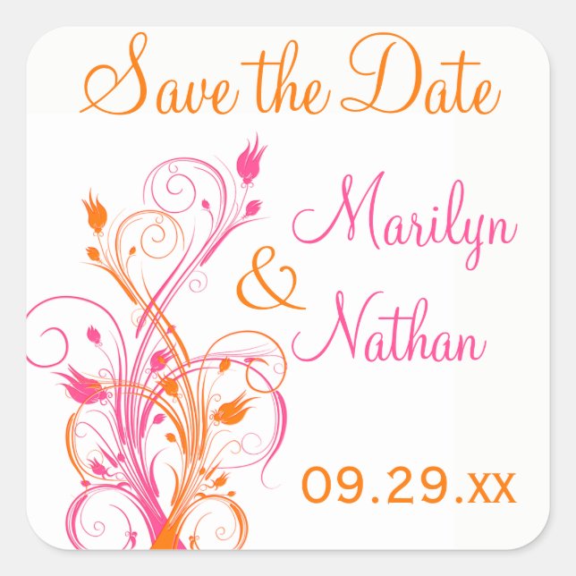 Orange Pink White Floral 1.5" Wedding Sticker (Front)