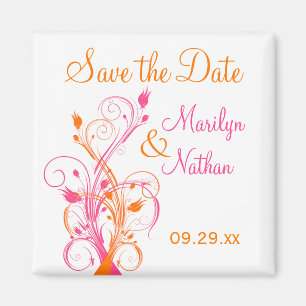 Orange Pink White Floral Save the Date Magnet