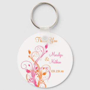 Orange Pink White Floral Wedding Favour Key Chain