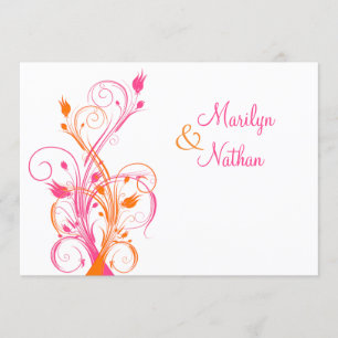 Orange Pink White Floral Wedding Invitation