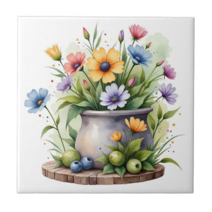 orange, pink, yellow, and blue flowers ceramic tile