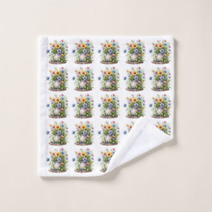 orange, pink, yellow, and blue flowers pattern wash cloth