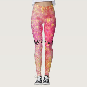 Orange pink yellow glitter add name sparkle text leggings