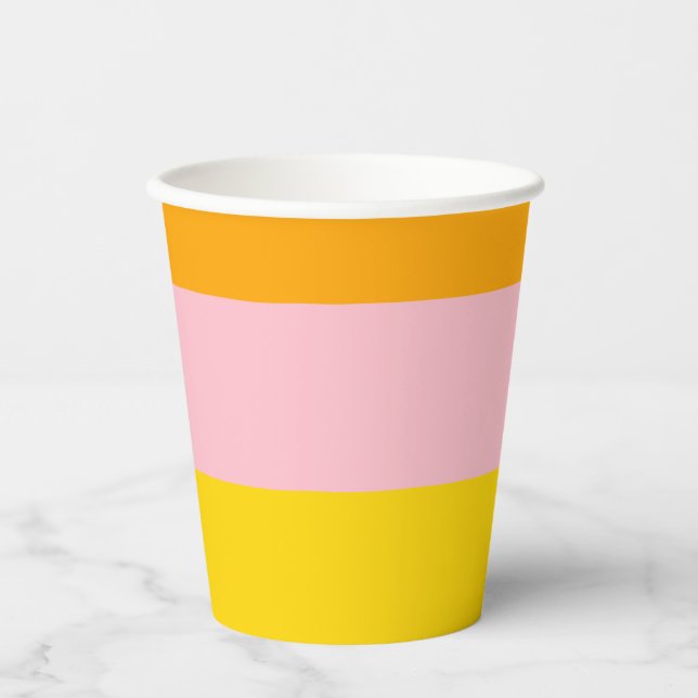 Orange, Pink & Yellow Striped Paper Cups (Front)