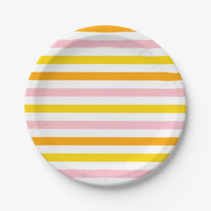 Orange, Pink & Yellow Striped Paper Plate