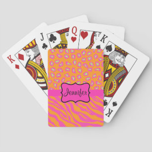 Orange & Pink Zebra & Cheetah Personalised Playing Cards