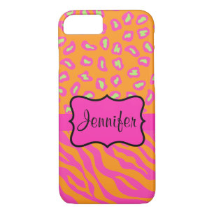 Orange Pink Zebra Leopard Skin Name Personalised iPhone 8/7 Case