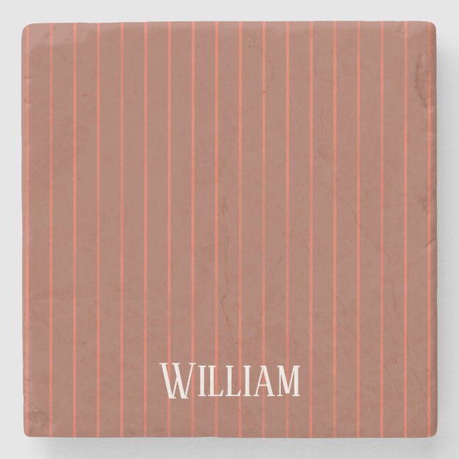 Orange pinstripes stone coaster (Front)