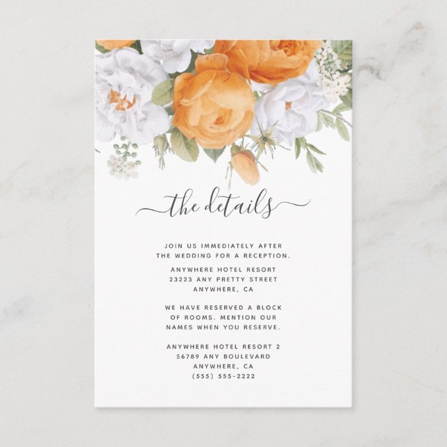 Orange Piper White Ranunculus  Florals Enclosure Card (Front)