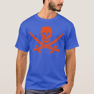 Orange Pirate Skull and Swords Blue T-Shirt