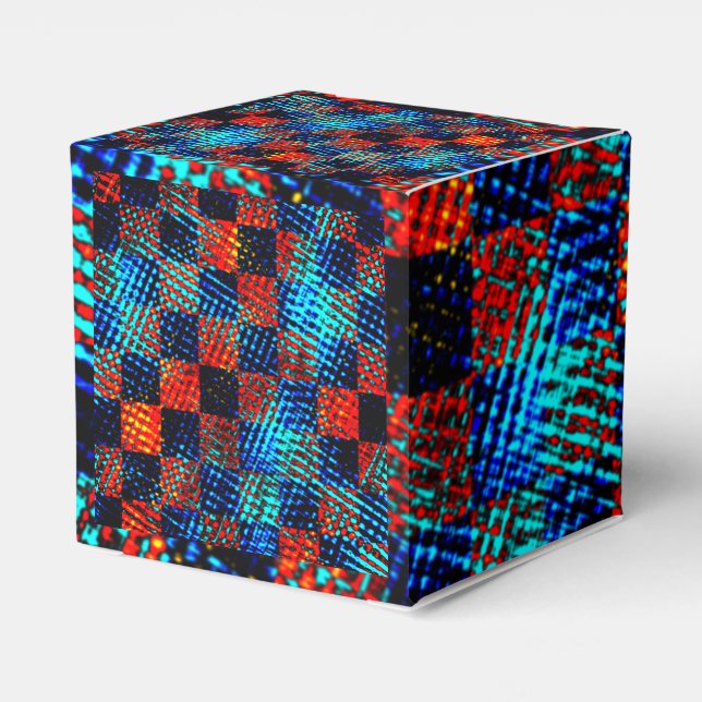 Orange plaid almost red, blue, and faux dirty  favour box (Back Side)