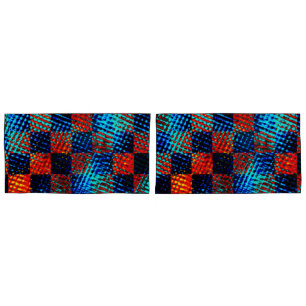 Orange plaid almost red, blue, and faux dirty  pillowcase