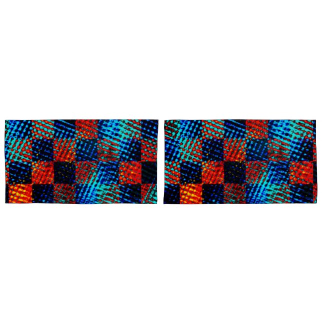 Orange plaid almost red, blue, and faux dirty  pillowcase (Front-Set)