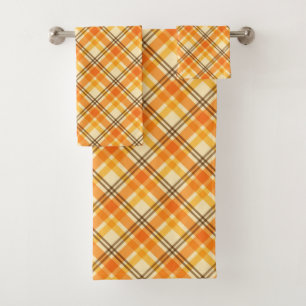 Orange Plaid Bath Towel Set