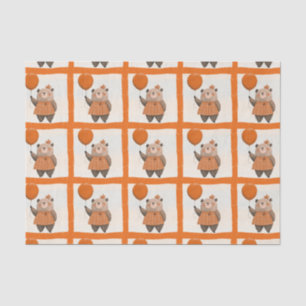 Orange Plaid Dress Bear with Hair Bow Tissue Paper