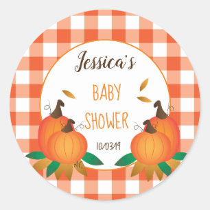 Orange Plaid Fall Baby Shower Stickers