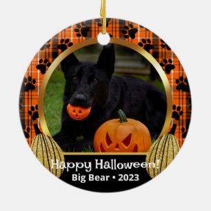 Orange Plaid Fall Photo Custom Pet Ornament