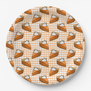 Orange Plaid Gingham Pumpkin Pie Thanksgiving Paper Plate