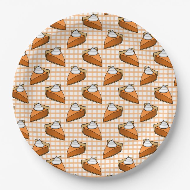 Orange Plaid Gingham Pumpkin Pie Thanksgiving Paper Plate (Front)