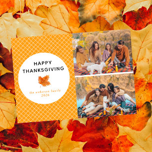 Orange Plaid   Happy Thanksgiving Autumn 2 Photo Holiday Card