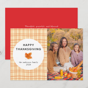 Orange Plaid   Happy Thanksgiving Autumn Photo Holiday Card