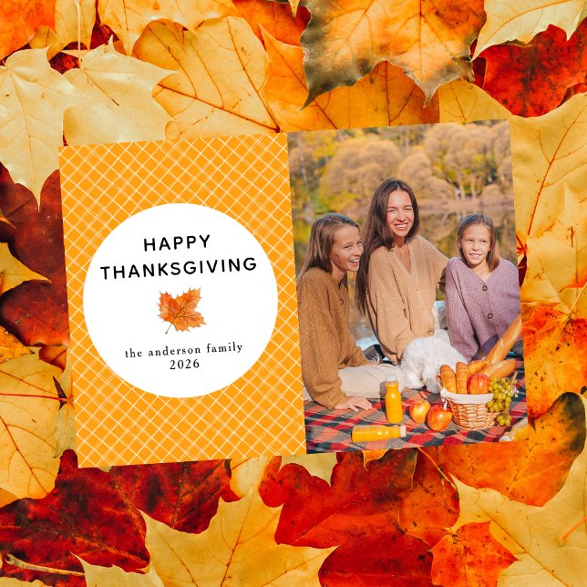 Orange Plaid | Happy Thanksgiving Autumn Photo Holiday Card (Creator Uploaded)