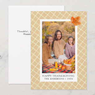 Orange Plaid Happy Thanksgiving Autumn Photo Holiday Card