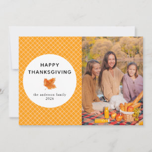 Orange Plaid Happy Thanksgiving Autumn Photo Holiday Card