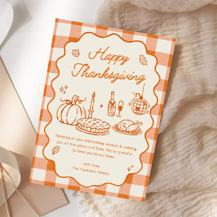 Orange Plaid Happy Thanksgiving Greeting Invitation