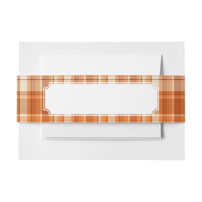 Orange plaid invitation belly band (Front Example)