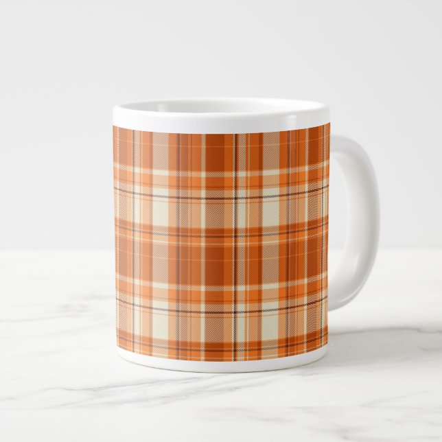 Orange plaid large coffee mug (Front Right)