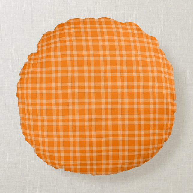 Orange Plaid Pattern Round Cushion (Front)