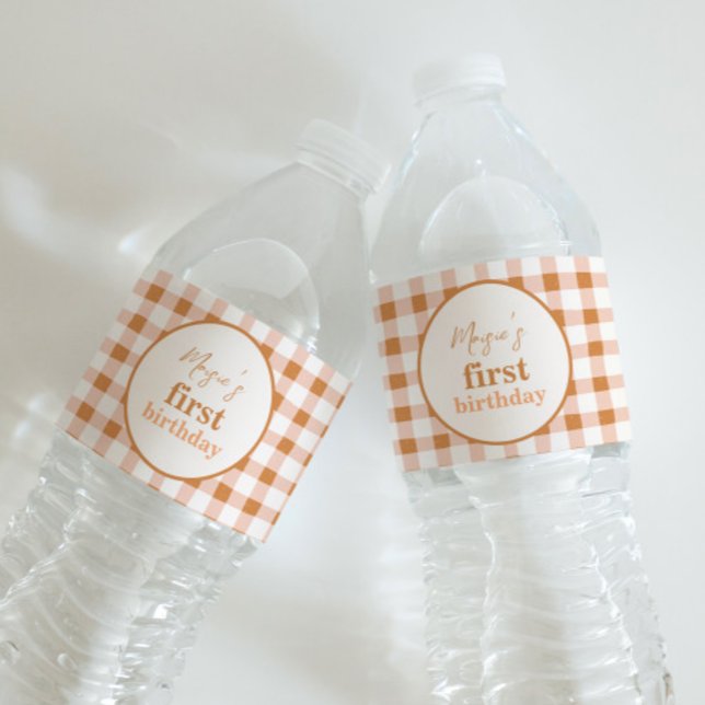 Orange Plaid Pumpkin Birthday Water Bottle Labels (Creator Uploaded)