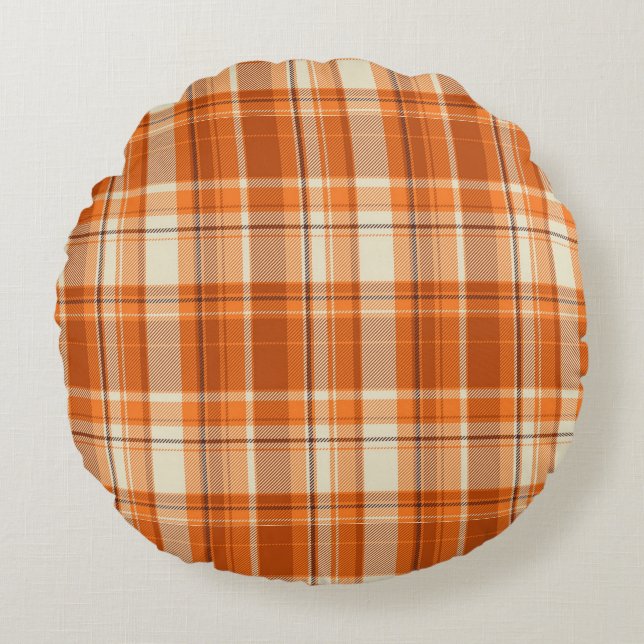 Orange plaid round cushion (Front)